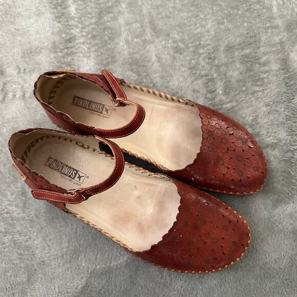Pikolinos Puerto Vallarta Closed Toe Sandals Shoes Red Leather 41 US 10.5 11 - Picture 2 of 8